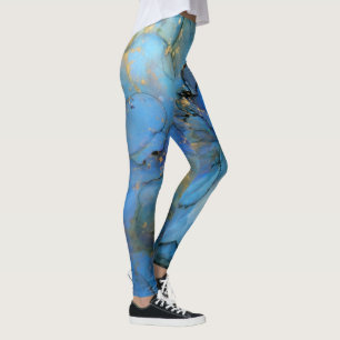 Leggings marbre bleu violet or pierre scifi abstrait
