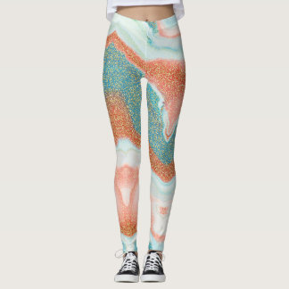 Leggings Marbre brillant | Bleu vert Turquoise, grès