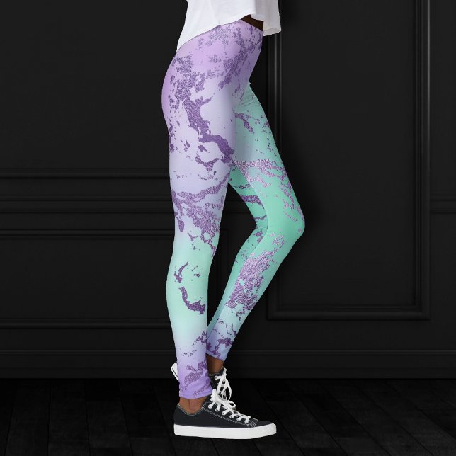 Leggings Marbre chic | Lavande violet et vert menthe (Créateur téléchargé)