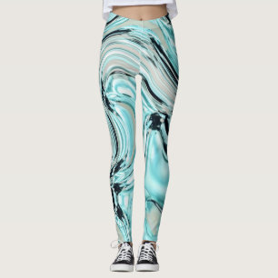 Leggings marbre chic tourbillons menthe aqua bleu ondulatio