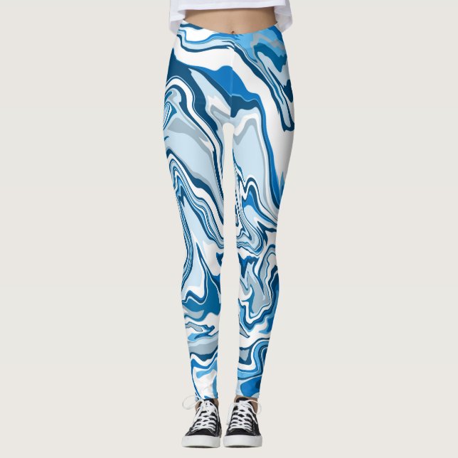 Leggings Marbre d'art numérique fluide bleu (Devant)