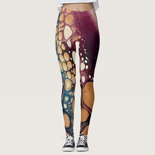 Leggings Marbre de Fluide Céleste en Or de Minuit (Devant)