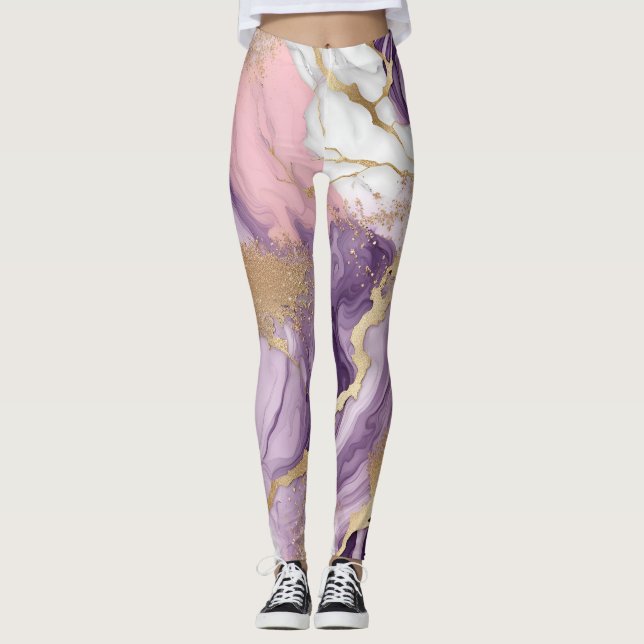 Leggings Marbre de luxe, parties scintillant, rose, violet  (Devant)