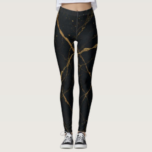 Leggings Marbre de minuit doré noir et or