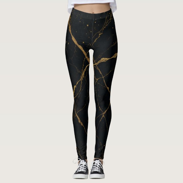Leggings Marbre de minuit doré noir et or (Devant)