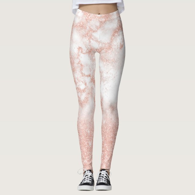 Leggings Marbre de parties scintillant or rose en cuivre à  (Devant)