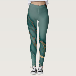 Leggings Marbre de sarcelle foncée + veines dorées Luxe aju