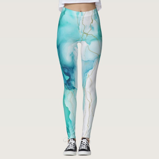 Leggings Marbre d'encre Mint Aqua (Devant)