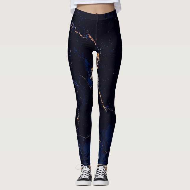 Leggings Marbre d'or de bleu marine (Devant)