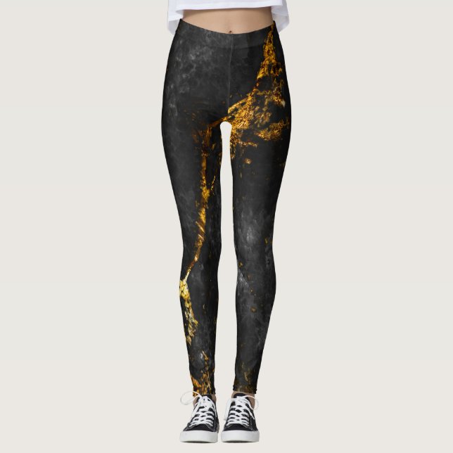 Leggings Marbre d'or noir, Motif naturel. (Devant)
