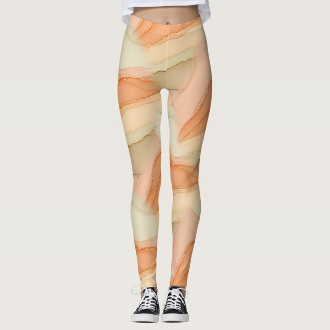 Leggings Marbre Doré Abstrait Chaud Neutre Organique (Devant)