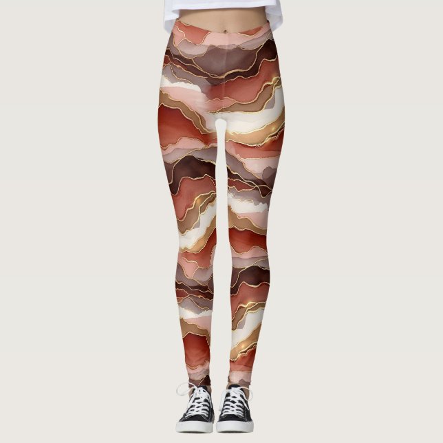 Leggings Marbre doré marron rouille Contemporain (Devant)