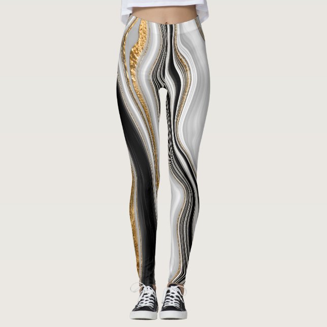 Leggings Marbre élégant noir et blanc de style (Devant)
