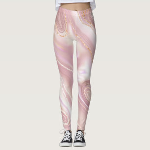 Leggings Marbre élégant : texture or rose