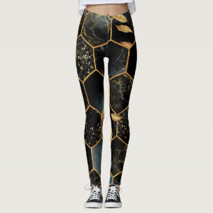 Leggings Marbre et or élégant : Texture Hexagon Abstraite