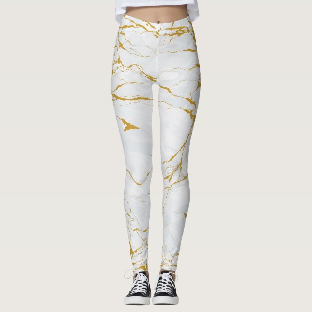Leggings Marbre Golden Texture Motif sans couture (Devant)