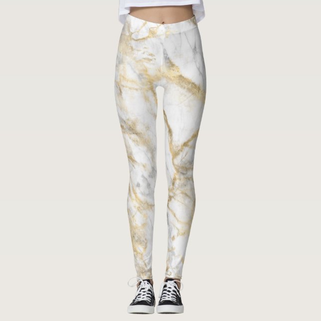 Leggings Marbre gris Motif or Yoga femmes (Devant)