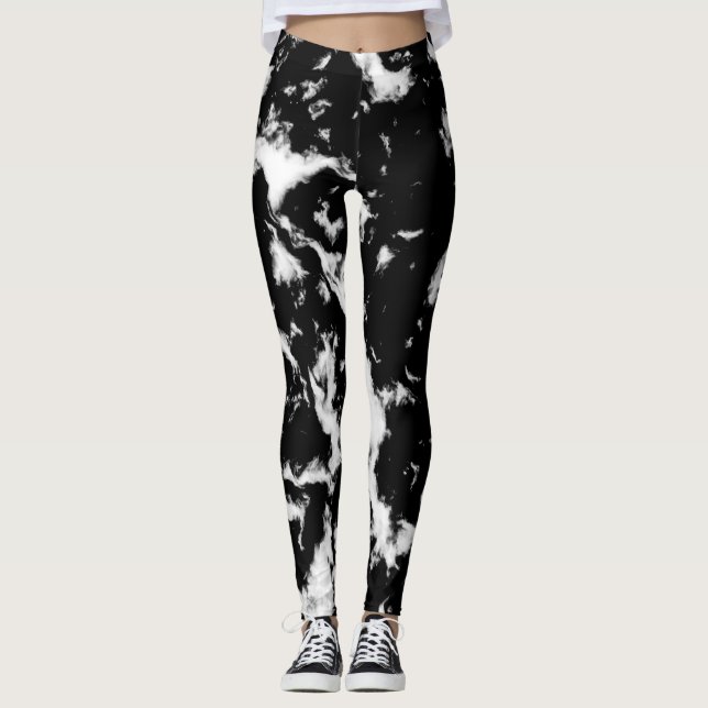 Leggings Marbre Grunge Abstrait - Collectif noir et blanc (Devant)