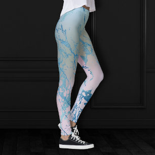 Leggings Marbre Iridescente Tendance Faux Holo bleu rose