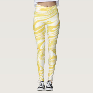 Leggings Marbre jaune élégant : Texture dessinée à la main