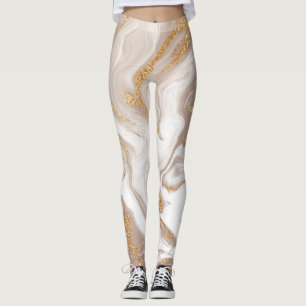 Leggings Marbre liquide beige, art de la ligne dorée.