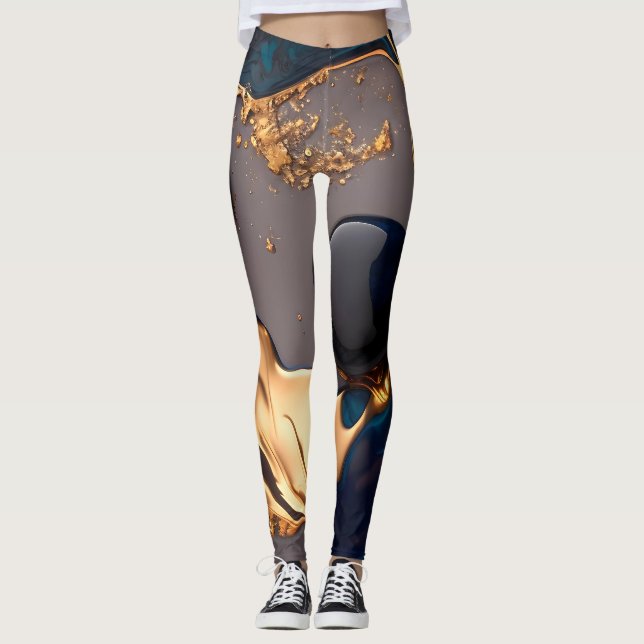 Leggings Marbre Liquide Or de Minuit (Devant)