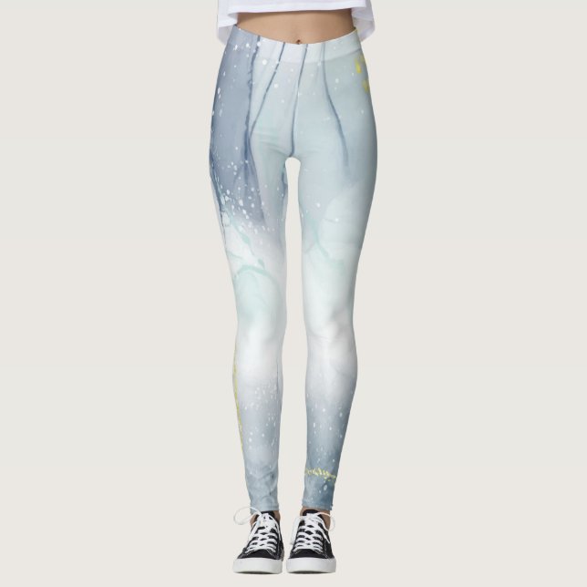 Leggings Marbre Liquide Réaliste Avec Or (Devant)