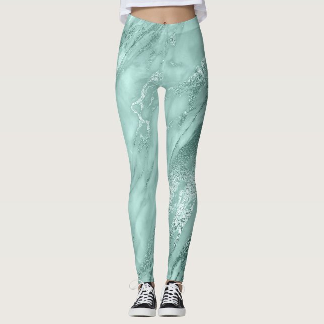 Leggings Marbre minimal Turquoise  bleu aquatique Abstrait (Devant)