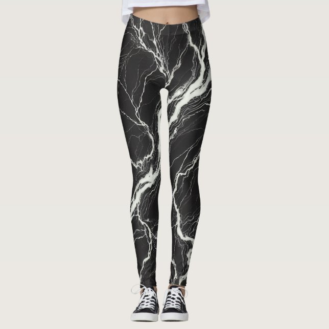 Leggings Marbre Noir & Blanc Chic Look Glamour (Devant)
