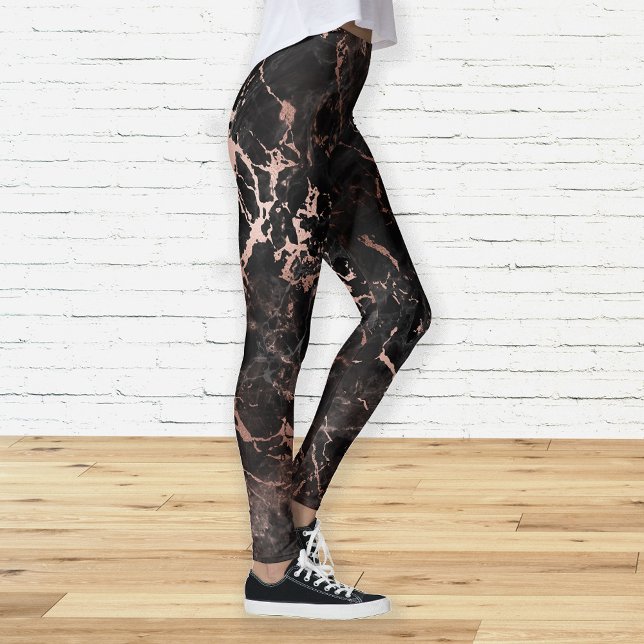 Leggings Marbre Noir Élégant Or Rose (Créateur téléchargé)