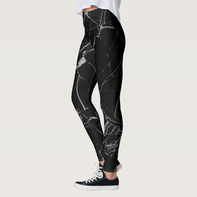 Leggings Marbre noir et argent de la veine (Gauche)