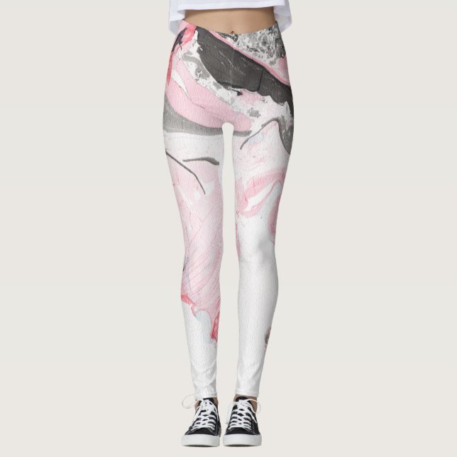 Leggings Marbre noir rose : main tirée (Devant)