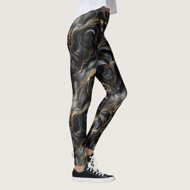 Leggings Marbre Or Noir Luxe Motif Abstrait (Droite)
