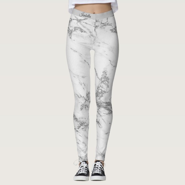 Leggings Marbre Parties scintillant en argent de luxe Ajout (Devant)