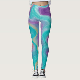Leggings Marbre pourpre, Turquoise et doré
