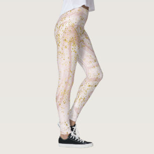 Leggings Marbre rose et blanc tourbillonnant avec paillette