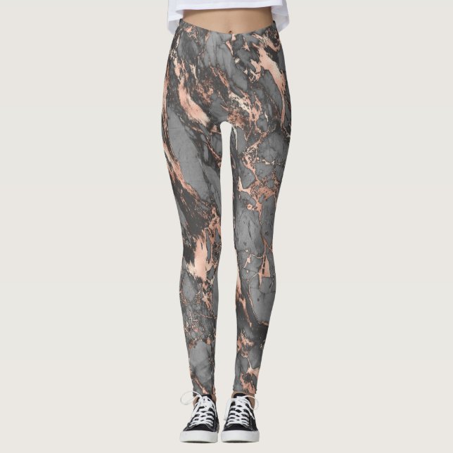 Leggings Marbre rose gris or design moderne (Devant)