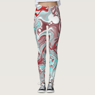 Leggings Marbre turquoise et Bourgogne Digital Fluid Art