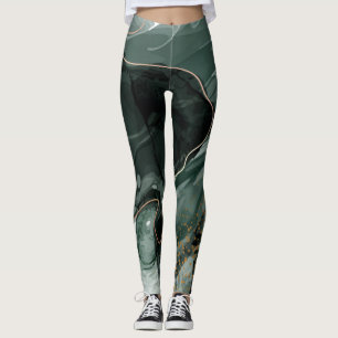 Leggings Marbre vert émeraude et or, Arrière - plan marbré