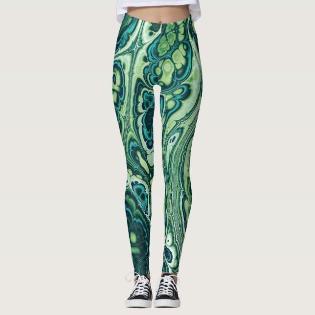 Leggings Marbre Vert Émeraude Fluide (Devant)