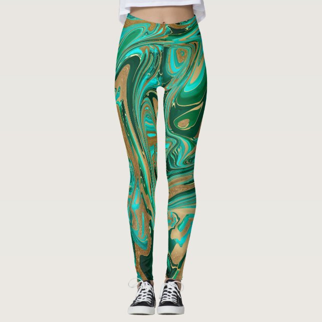 Leggings Marbre vert et or liquide (Devant)