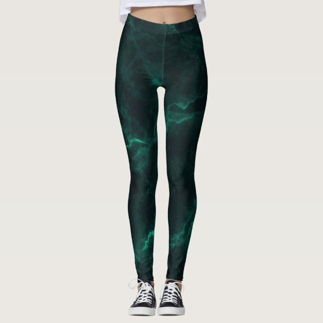 Leggings Marbre vert foncé, texture transparente. (Devant)