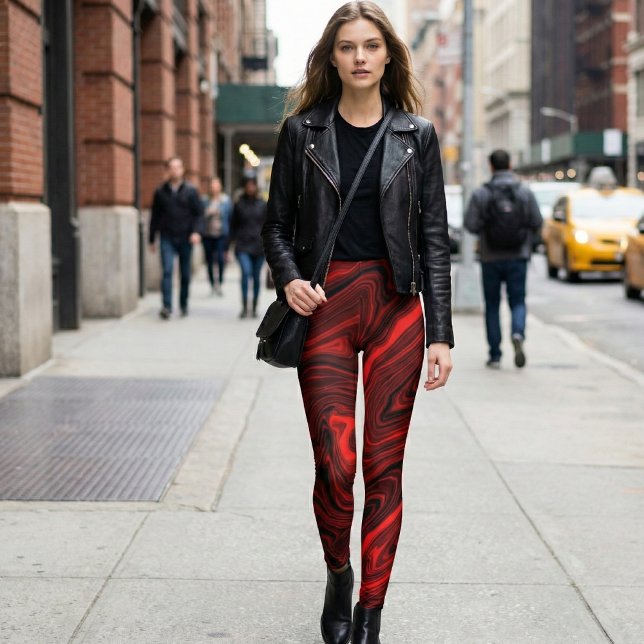 Leggings Marbre Vortex Crimson : Tourbillon Rouge et Noir A (Créateur téléchargé)