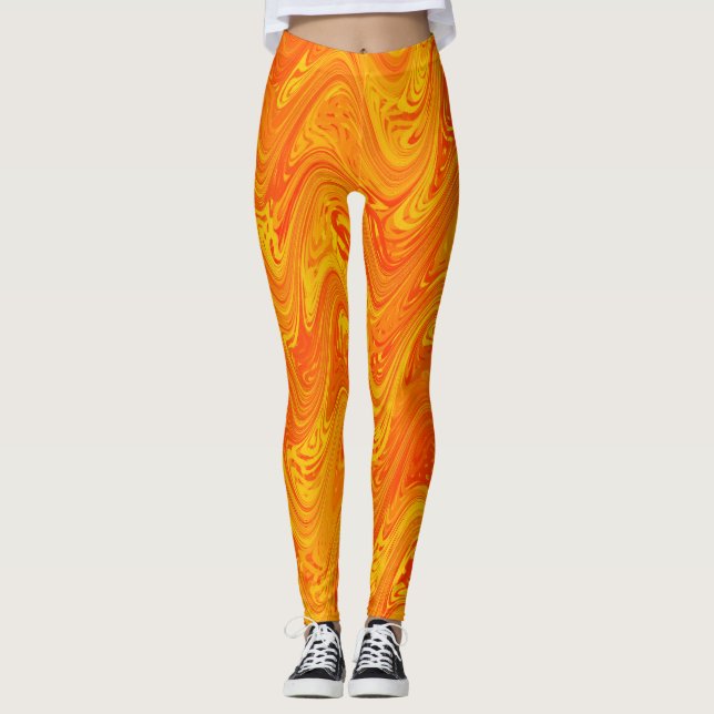 Leggings Marbrure Orange Jaune Rouge Motif (Devant)