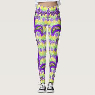 Leggings Mardi Gras Arlequin Motif et Fleur de Lis