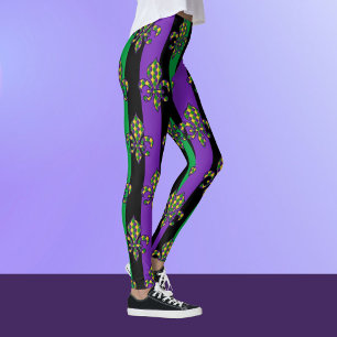 Leggings Mardi Gras Black violet vert Fleur de lis