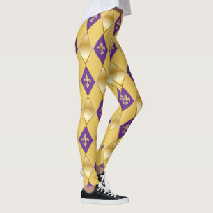 Leggings Mardi Gras Carnaval Fleur de Lis Diamond Arlequin