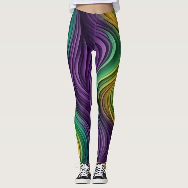 Leggings Mardi Gras coloré à motif vague (Devant)