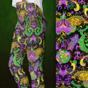 Leggings Mardi Gras Couleurs Damask Dragon, Papillon, Serpe