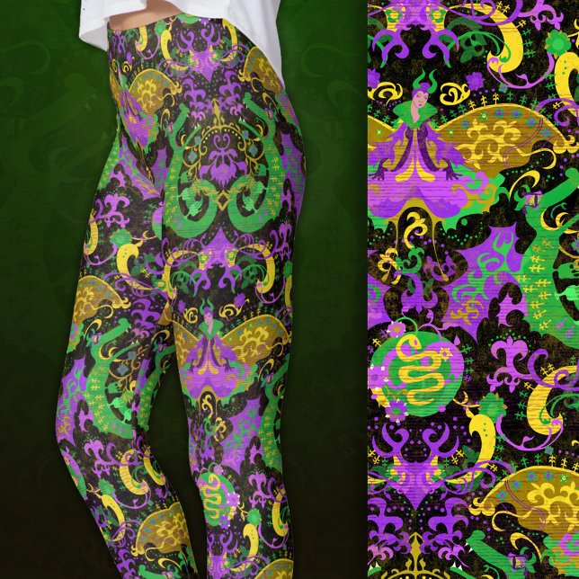 Leggings Mardi Gras Couleurs Damask Dragon, Papillon, Serpe (Close-up)